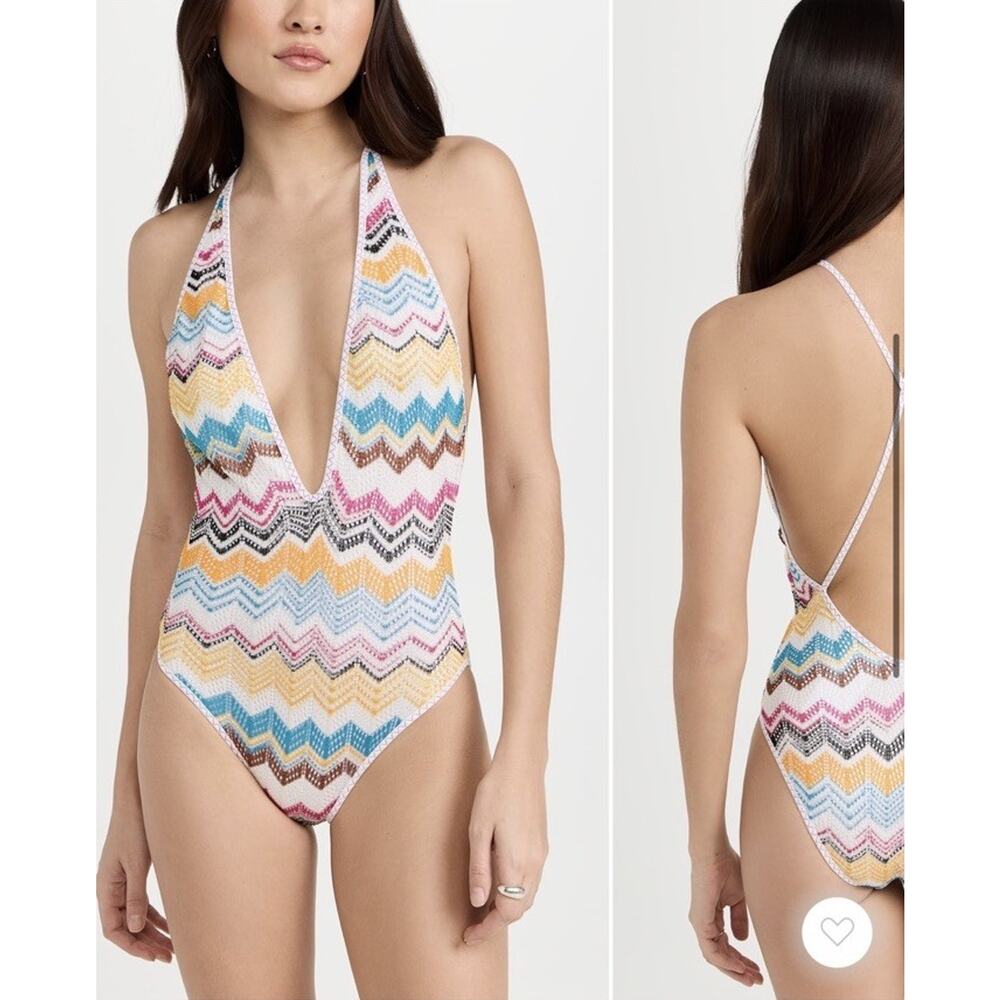 Missoni Multicolor Chevron Halter One-Piece Swimsuit